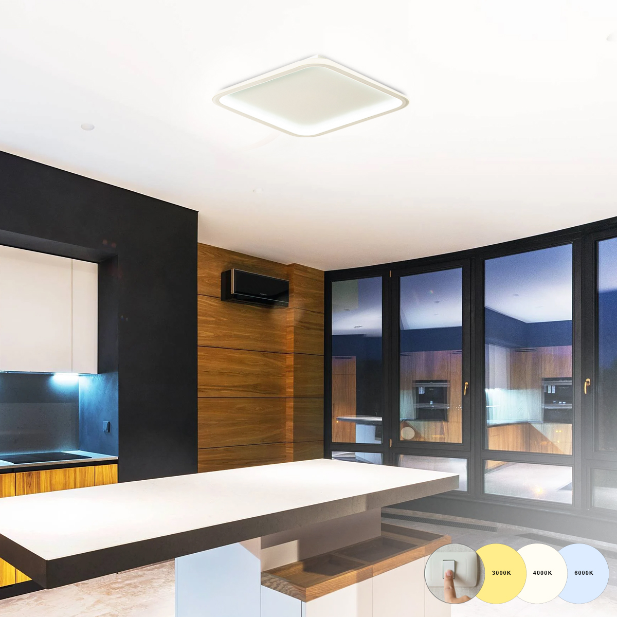 Luminária Plafon Led Sobrepor Slin Quadrado Branco 45/90W Bivolt Luz Amarela/Neutra/Branca 3000/4000/6000K 3600Lm - Hevvy