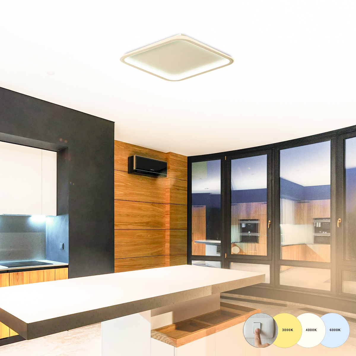 Luminária Plafon Led Sobrepor Slin Quadrado 60/120W Bivolt Luz Amarela/Neutra/Branca 3000/4000/6000K - Hevvy