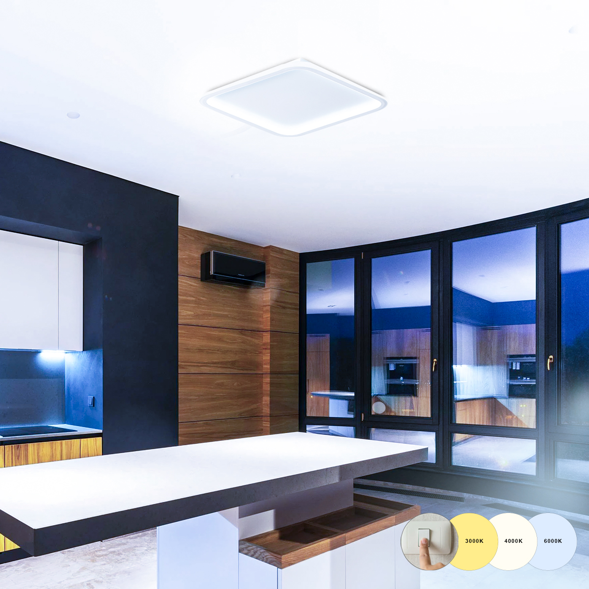 Luminária Plafon Led Sobrepor Slin Quadrado 60/120W Bivolt Luz Amarela/Neutra/Branca 3000/4000/6000K - Hevvy