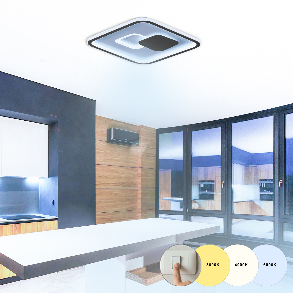 Luminária Plafon Led Sobrepor Slin 60/120W Bivolt Luz Amarela/Neutra/Branca 3000/4000/6000K - Hevvy