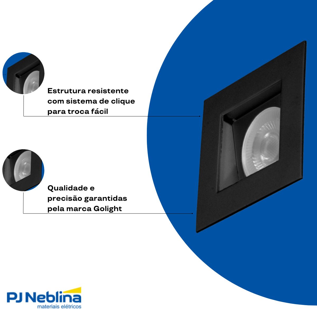 Luminária Spot Embutir Quadrado Preto P/Lâmpada Par16 50W Gz10 Foco Direcionável/Recuado - Golight