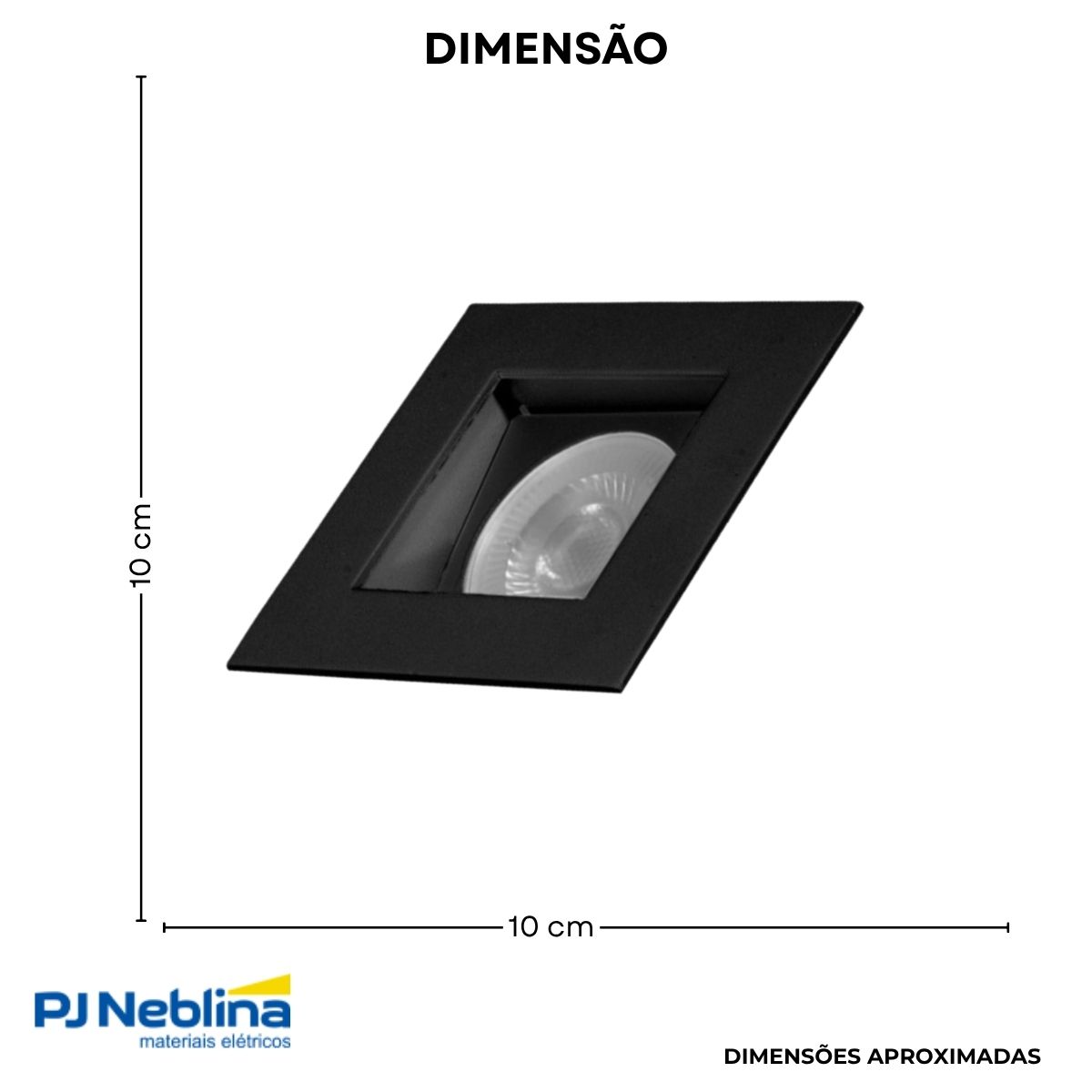 Luminária Spot Embutir Quadrado Preto P/Lâmpada Par16 50W Gz10 Foco Direcionável/Recuado - Golight
