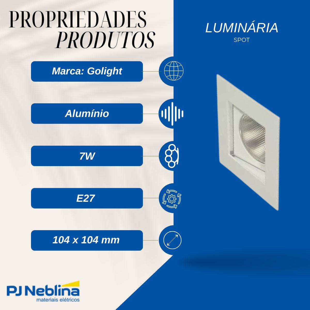 Luminária Spot Embutir Quadrado Preto P/Lâmpada Par20 7W E27 Foco Direcionável/Recuado - Golight
