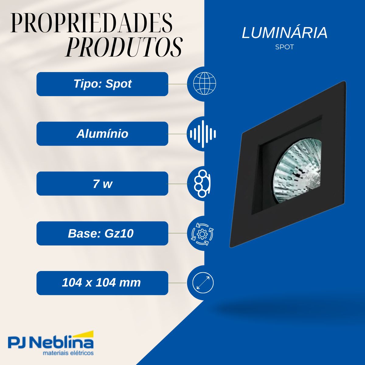 Luminária Spot Embutir Quadrado Preto P/Lâmpada Ar70 7W Gz10 Foco Direcionável/Recuado - Golight