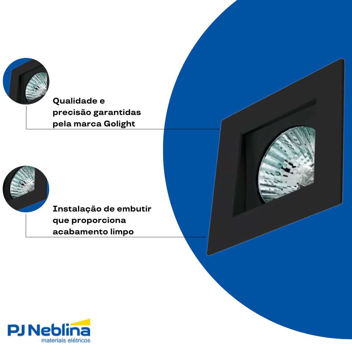 Luminária Spot Embutir Quadrado Preto P/Lâmpada Ar70 7W Gz10 Foco Direcionável/Recuado - Golight