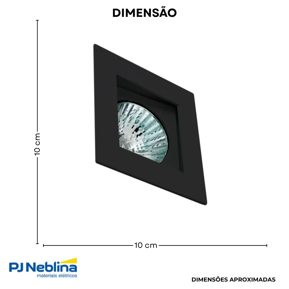 Luminária Spot Embutir Quadrado Preto P/Lâmpada Ar70 7W Gz10 Foco Direcionável/Recuado - Golight