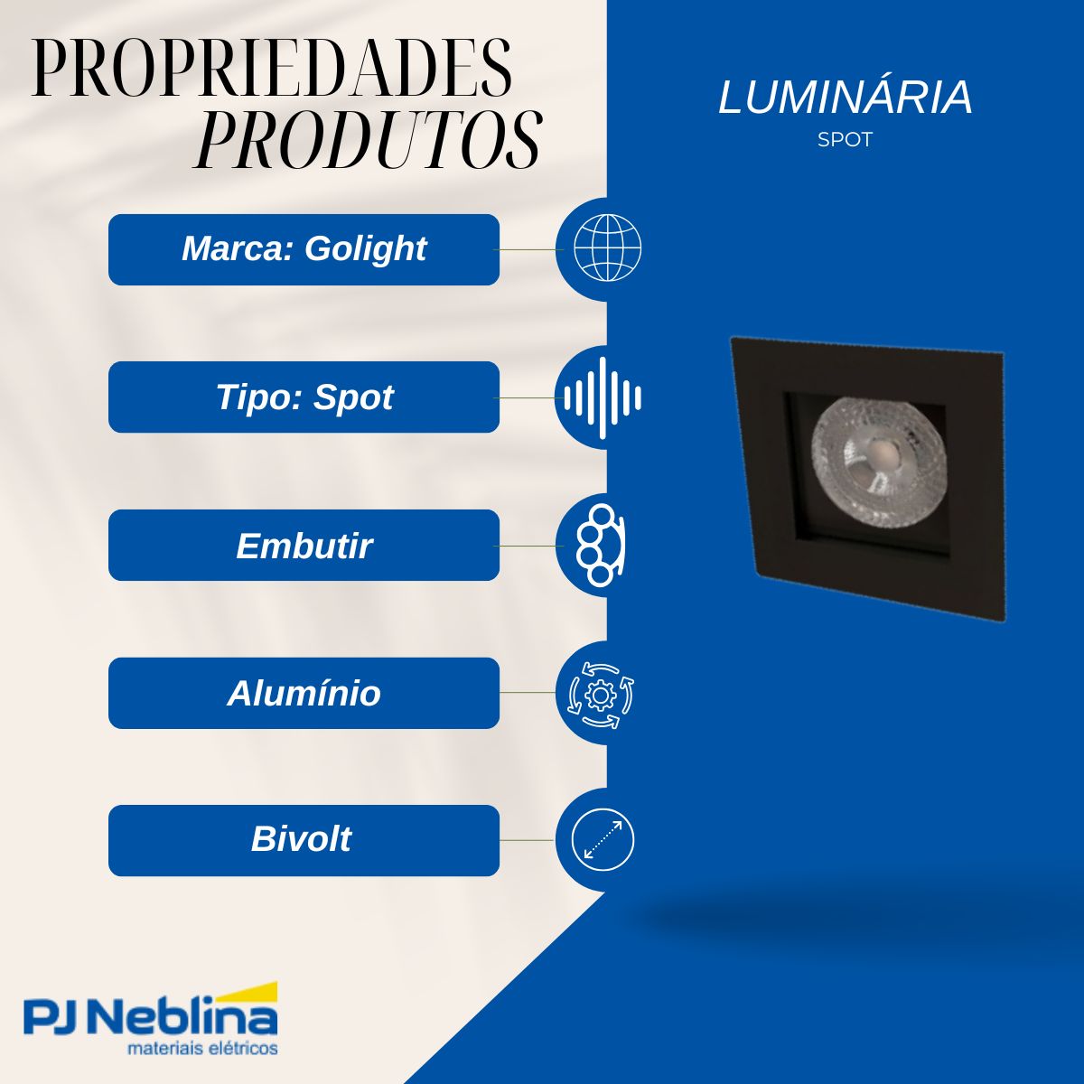 Luminária Spot Embutir Quadrado Preto P/Lâmpada Par30 9W E27 Bivolt Foco Direcionável/Recuado - Golight