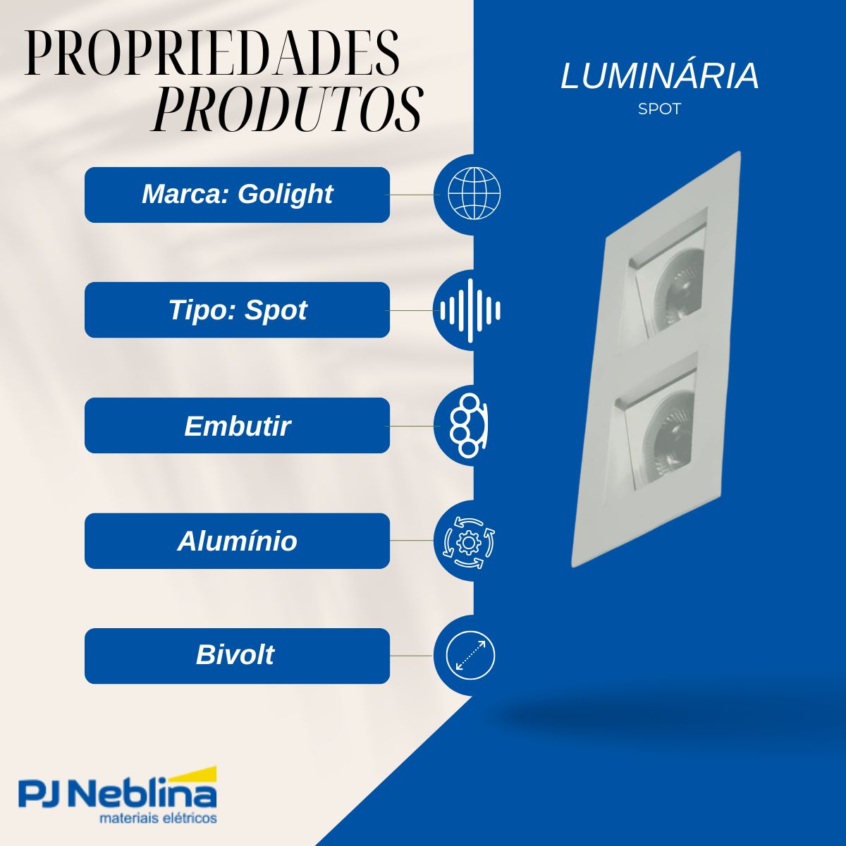 Luminária Spot Embutir Quadrado Preto P/Lâmpada Par30 2X9W E27 Bivolt Foco Direcionável/Recuado - Golight
