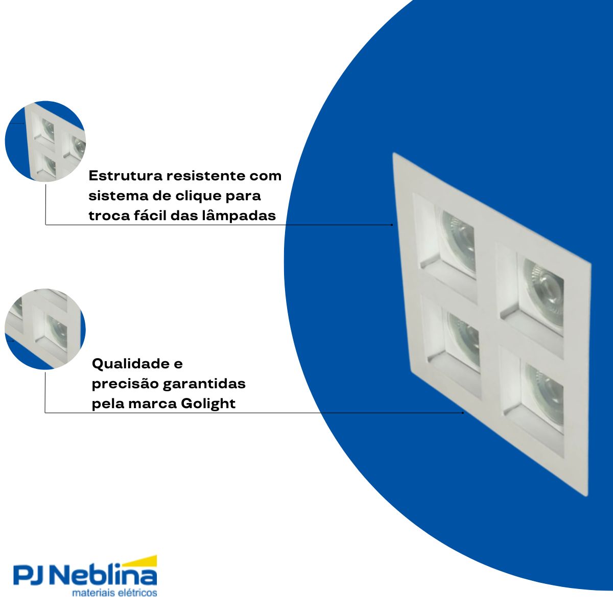 Luminária Spot Embutir Quadrado Branco P/Lâmpada Par16 4X7W Gz10 Bivolt Foco Direcionável/Recuado - Golight