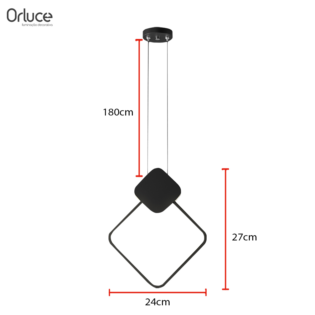 Luminária Pendente Led King I Preto 13W Bivolt Luz Amarela 3000K 27x24Cm OR1758 - Orluce