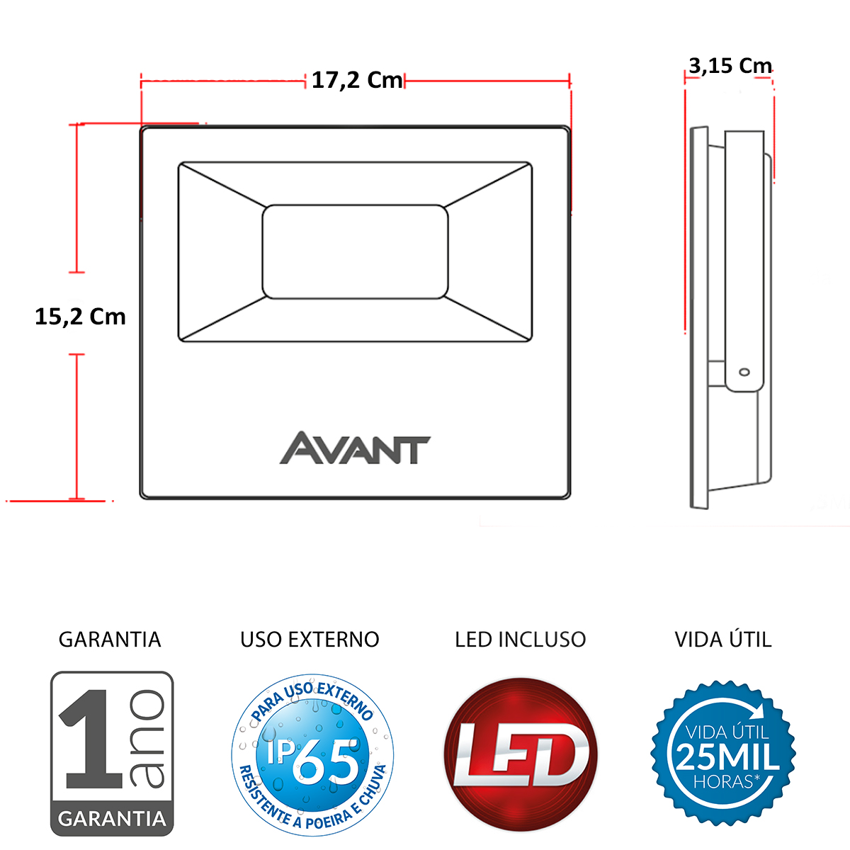 Luminária Refletor Led Retangular Sobrepor Preto 100W Bivolt Rgb Difusor Vidro Temperado 120G - Avant
