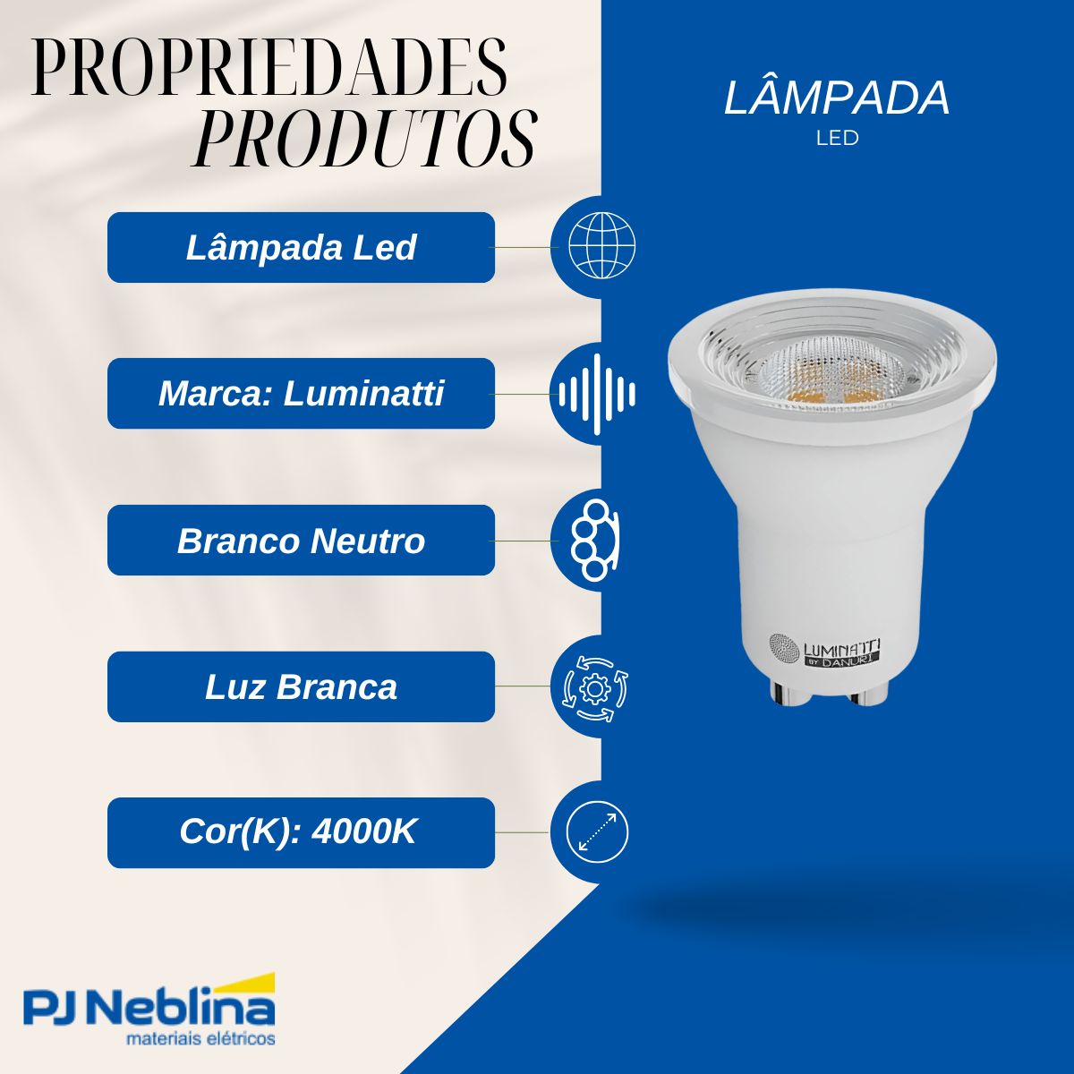 Lâmpada Led Dicroica Mr11 4W Bivolt Gu10 4000K Branco Neutro Luz Branca 250Lm 38G - Luminatti
