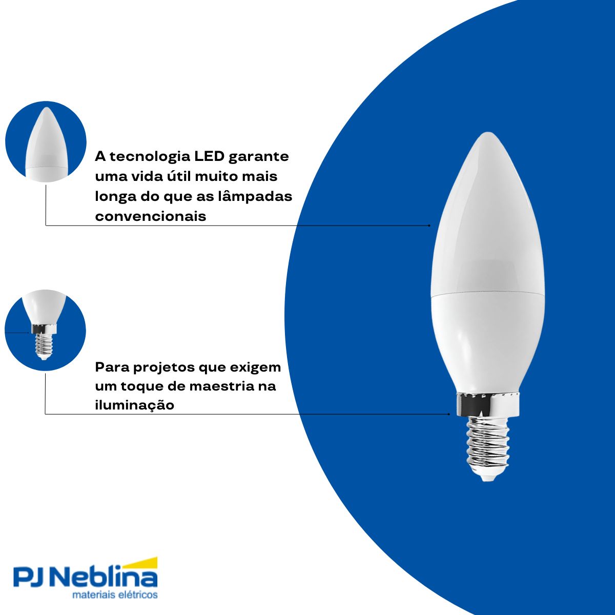Lâmpada Led Vela Leitosa 6W Bivolt E14 6000K Branco Frio Luz Branca 400Lm C/Adaptador E14/E27 - Luminatti