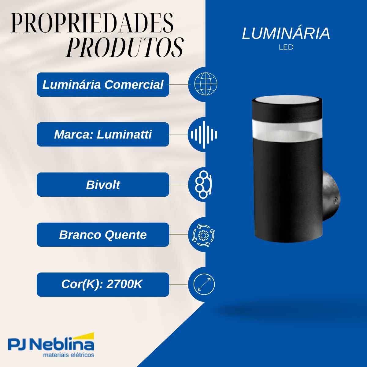 Luminária Arandela Led Vitro Tube Preto 9W Bivolt 2700K Branco Quente 800Lm - Luminatti