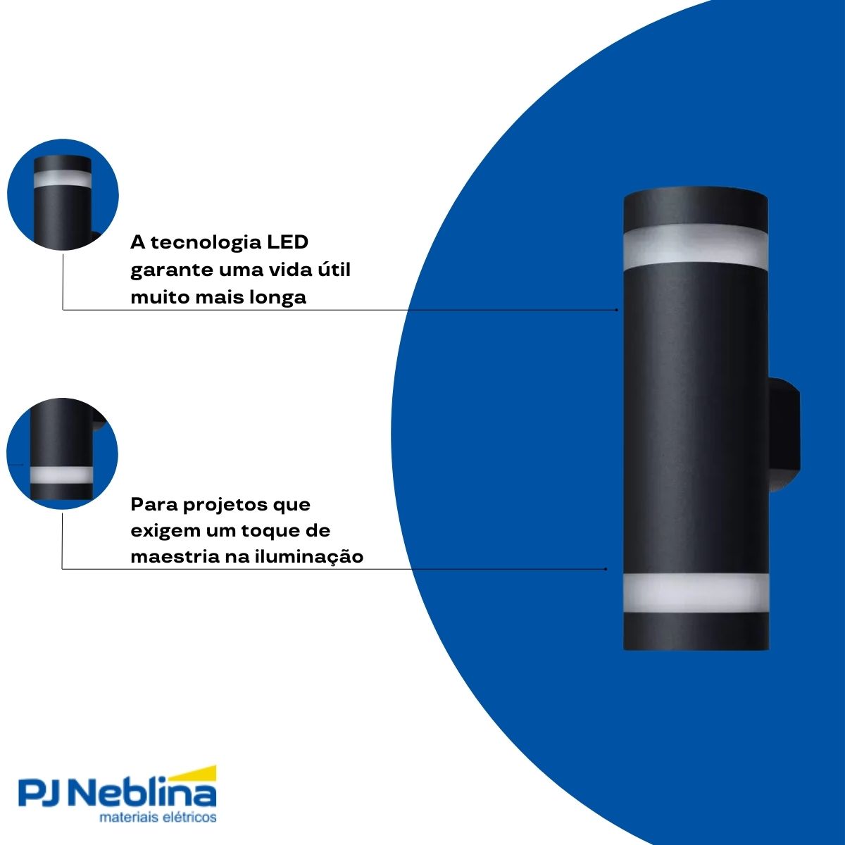 Luminária Arandela Led Vitro Tube Preto 18W Bivolt 2700K Branco Quente 1600Lm - Luminatti