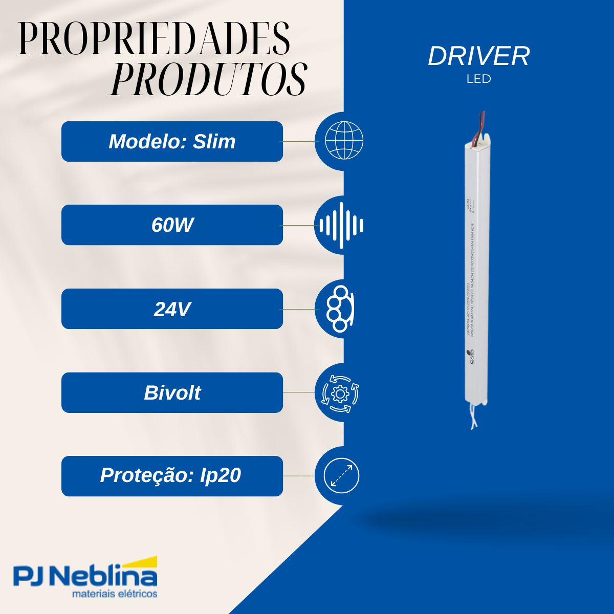 Driver Led Slim 60W 2,5A 24V Bivolt Ip20 - Gaya