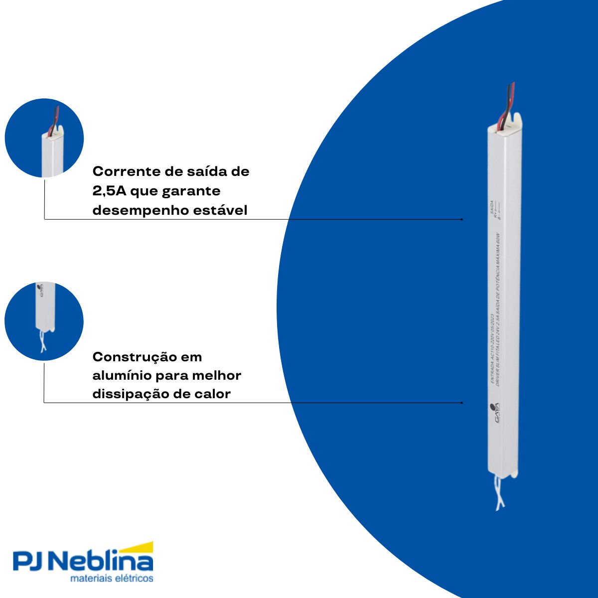 Driver Led Slim 60W 2,5A 24V Bivolt Ip20 - Gaya