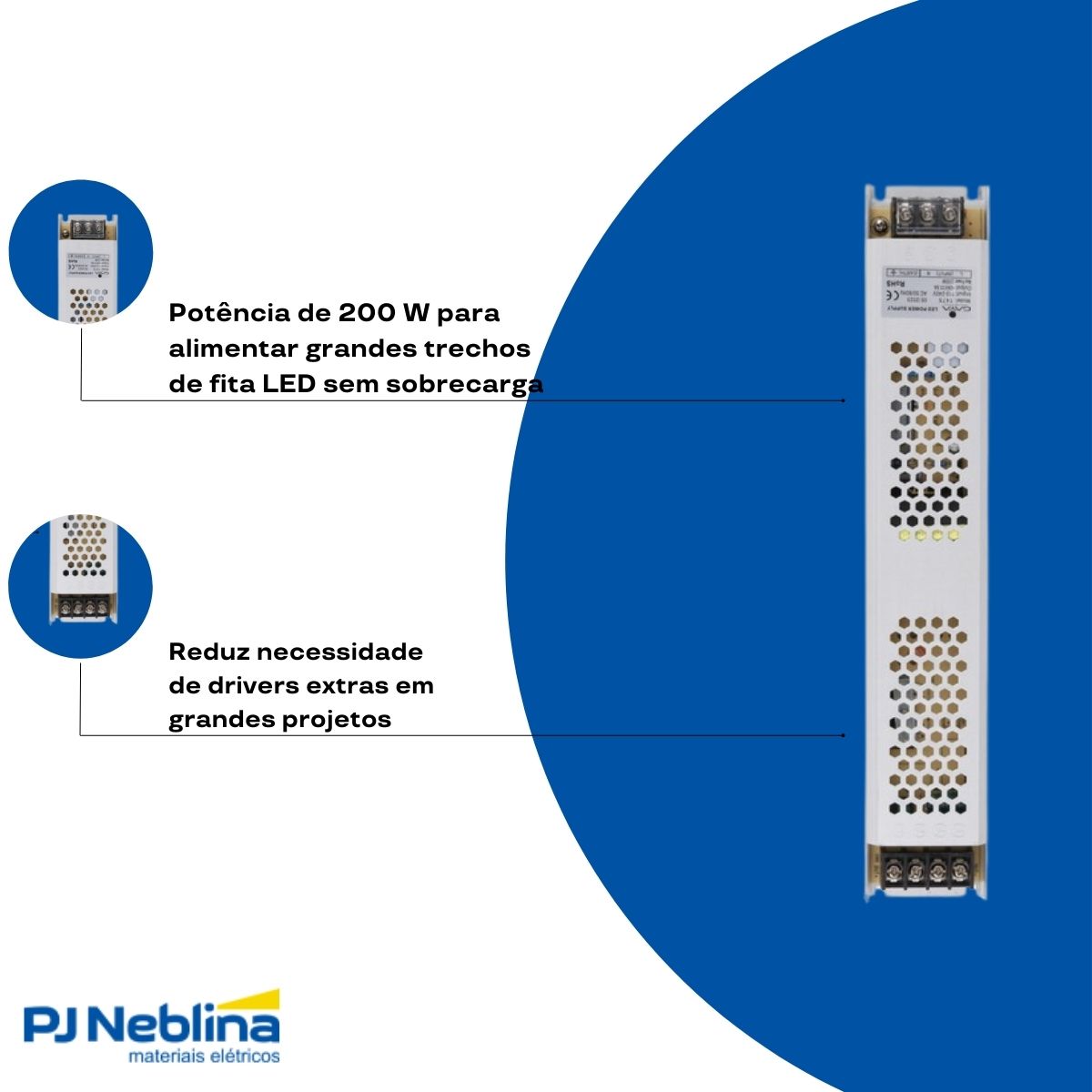 Driver Led Slim 200W 8A 24V Bivolt Ip20 - Gaya