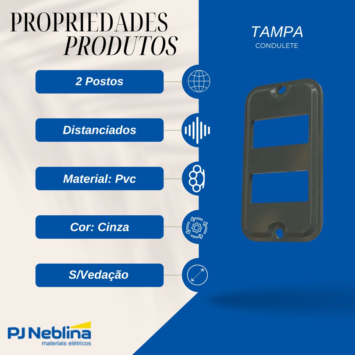 Tampa Condulete 2 Postos Distanciados Pvc 1Pol Cz S/Vedação - Wetzel