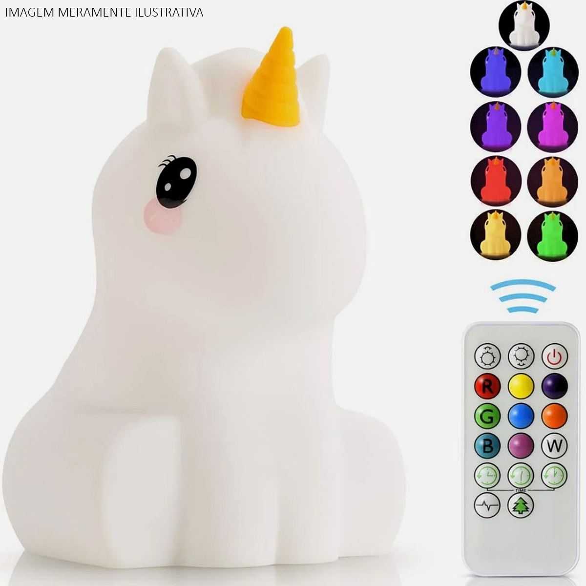 Luminária Abajur LED Unicórnio Grande 9 Cores Entrada USB - Pet Light