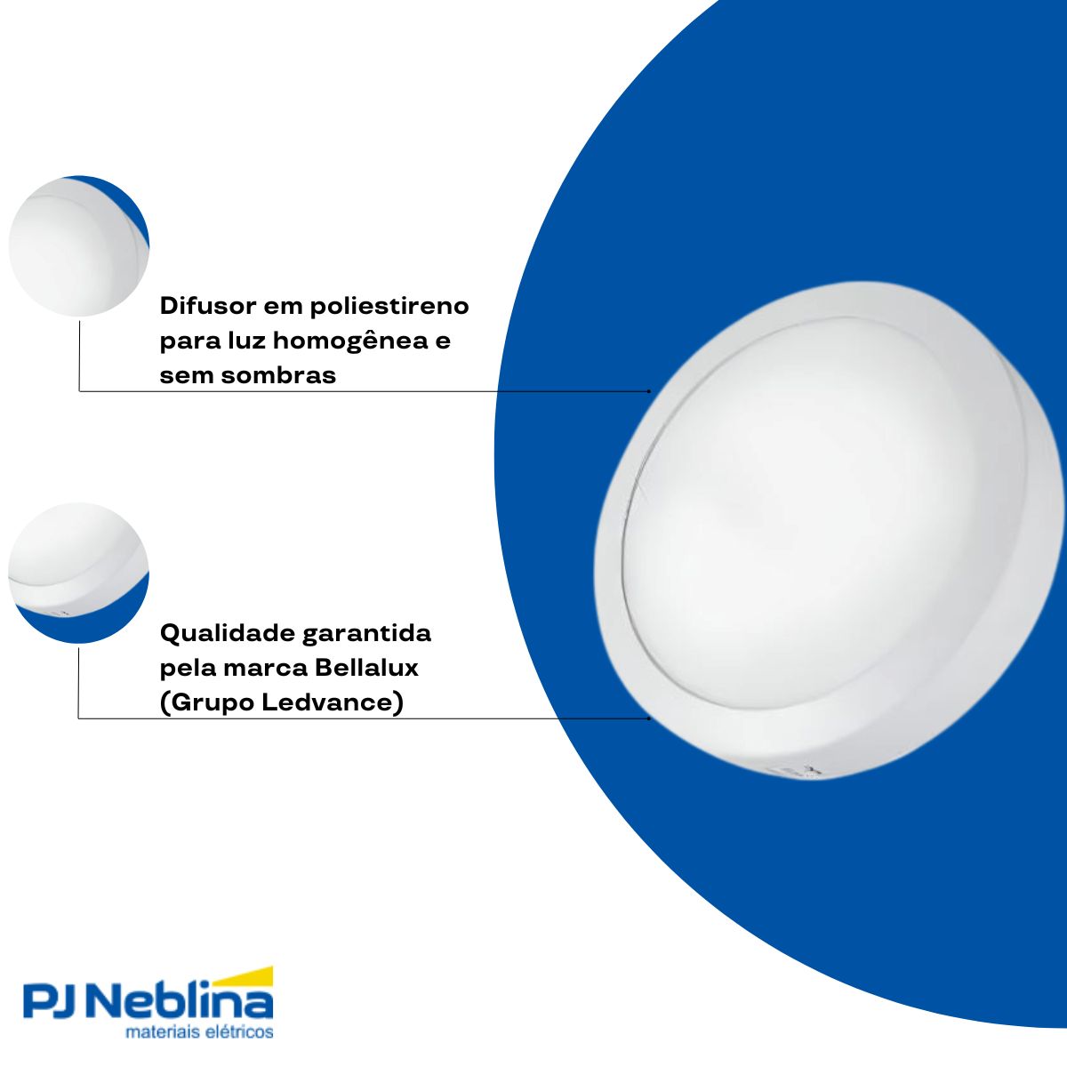 Luminária Plafon Led Sobrepor Redondo Branco 24W Bivolt 4000K Branco Neutro 1920Lm Difusor Poliestireno - Bellalux
