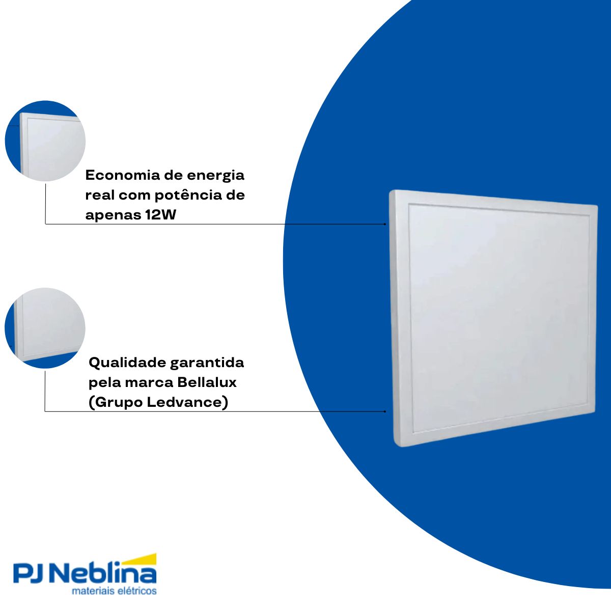 Luminária Plafon Led Sobrepor Quadrado Branco 12W Bivolt 4000K Branco Neutro 900Lm Difusor Poliestireno - Bellalux