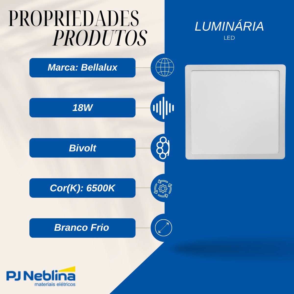 Luminária Plafon Led Sobrepor Quadrado Branco 18W Bivolt 6500K Branco Frio 1440Lm Difusor Poliestireno - Bellalux