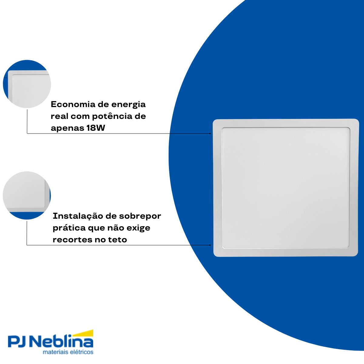 Luminária Plafon Led Sobrepor Quadrado Branco 18W Bivolt 6500K Branco Frio 1440Lm Difusor Poliestireno - Bellalux