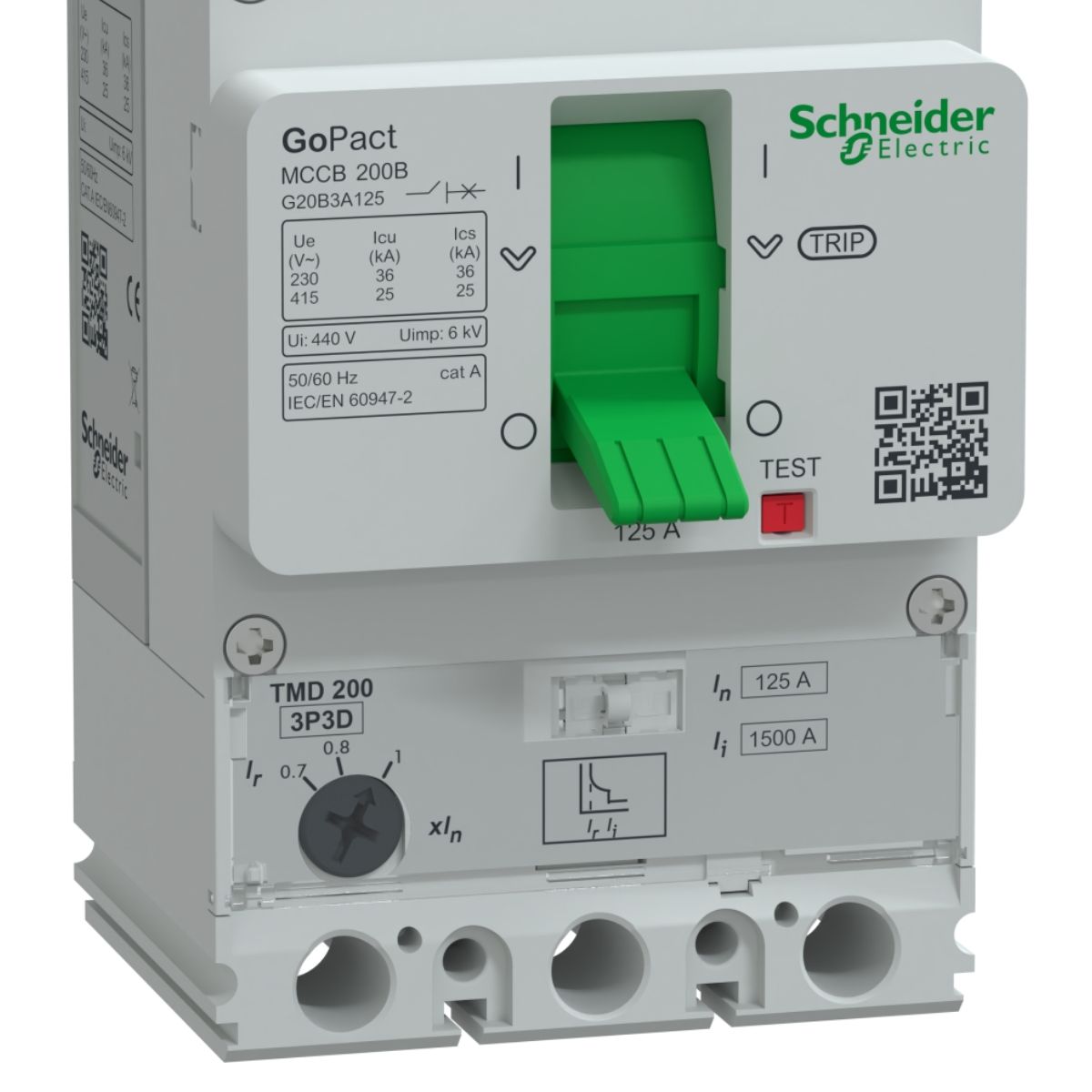 Disjuntor Caixa Moldada Tripolar 87,5-125A 25Ka 380/415V 50/60Hz G20B3A125 - Schneider