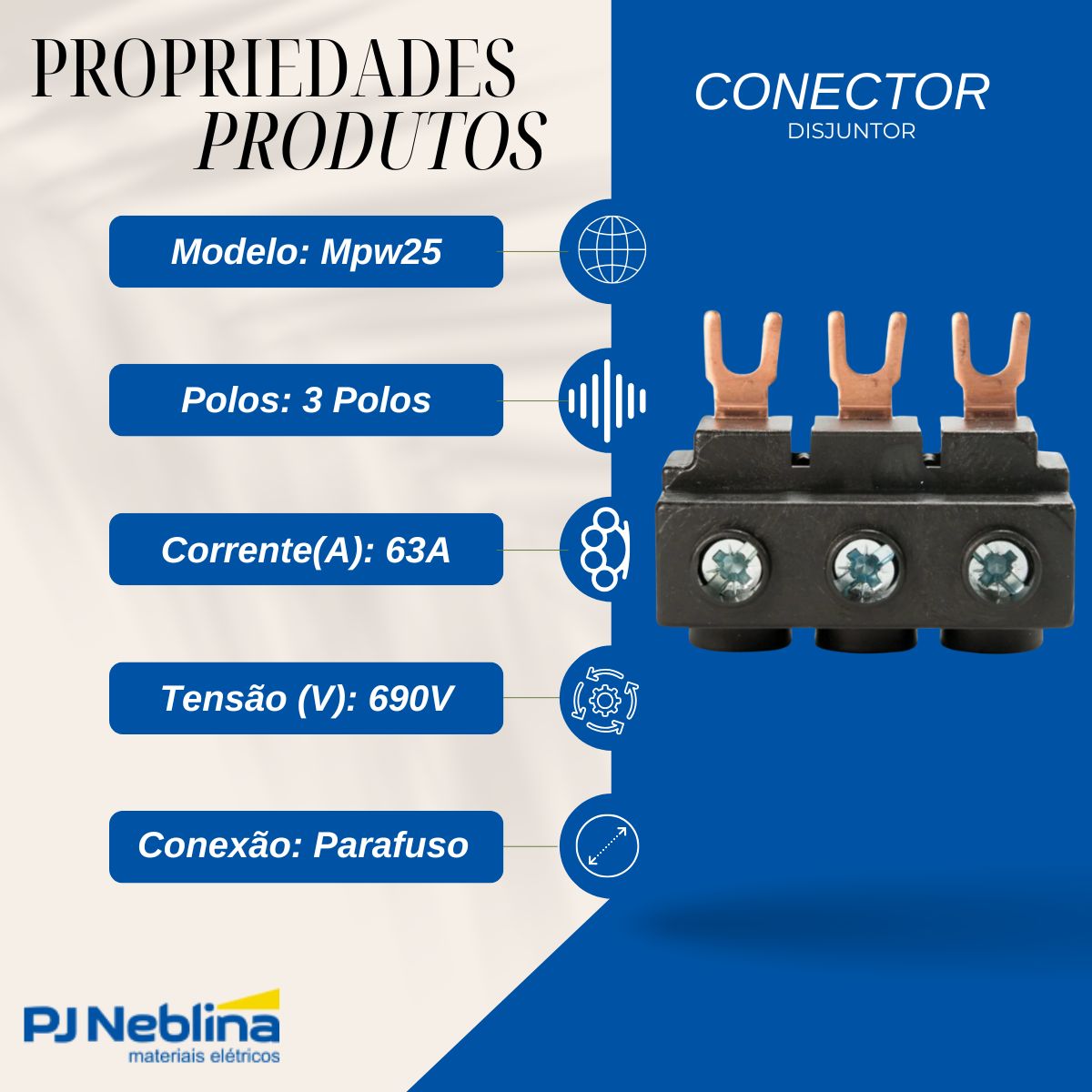 Conector Disjuntor Mpw25 3 Polos 63A 690V Parafuso - Weg