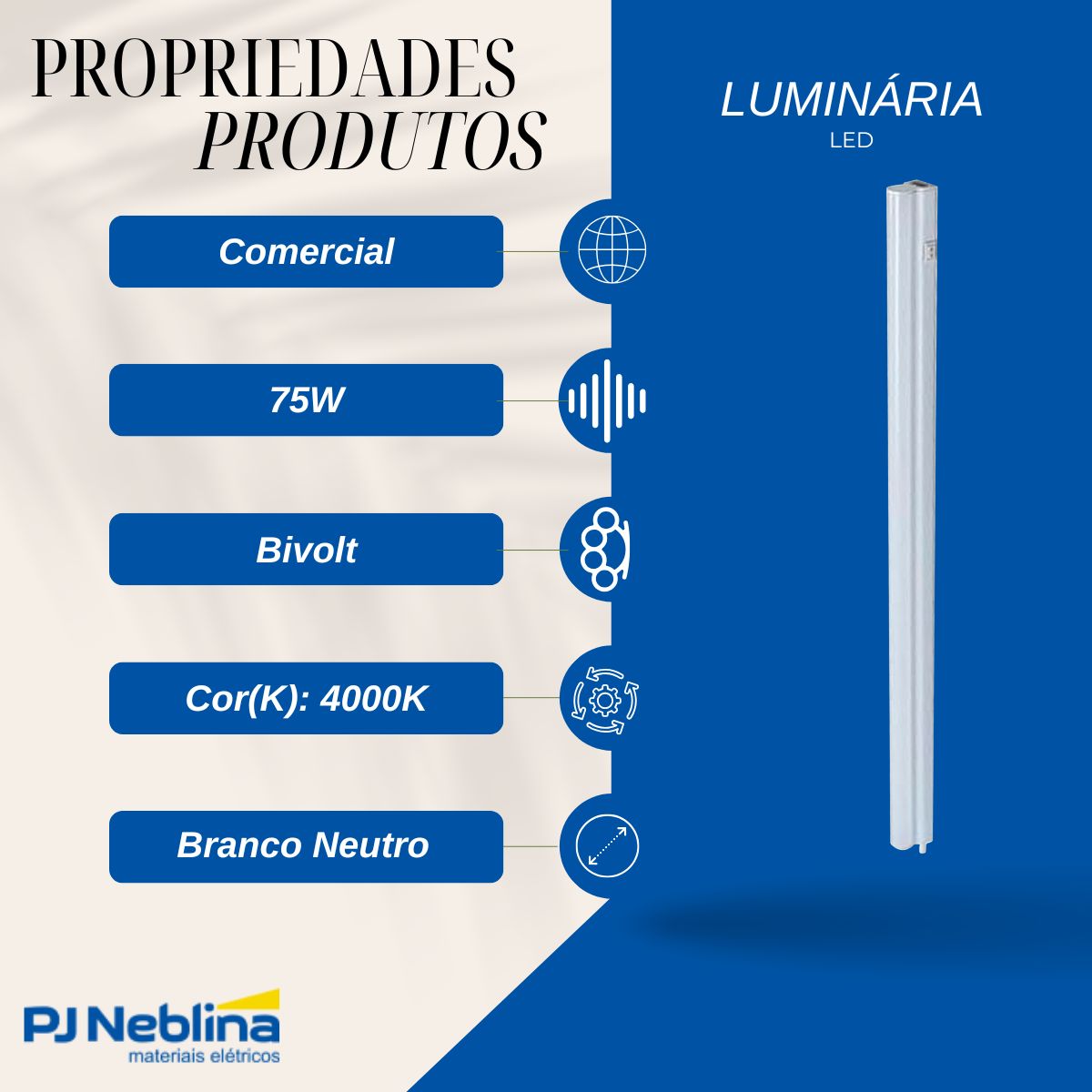 Luminária Linear Led Sobrepor Branco 75W Bivolt 4000K Branco Neutro 12000Lm Difusor Policarbonato - Ledvance
