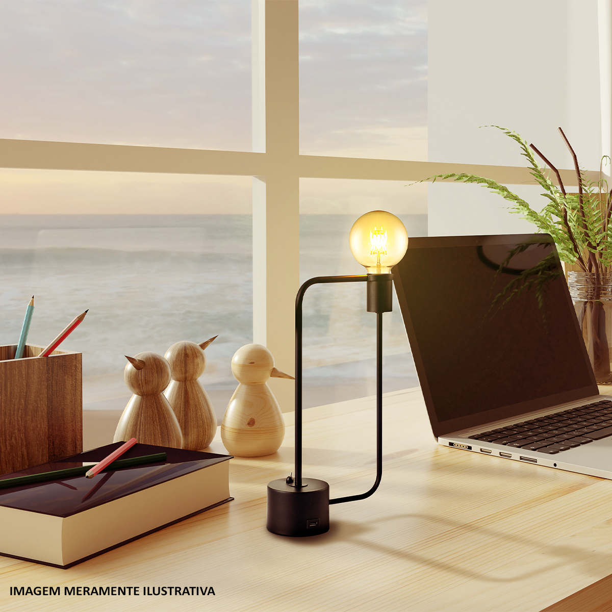 Luminária Mesa Aramis Preto Fosco E27 Bivolt Com Entrada Usb - Avant