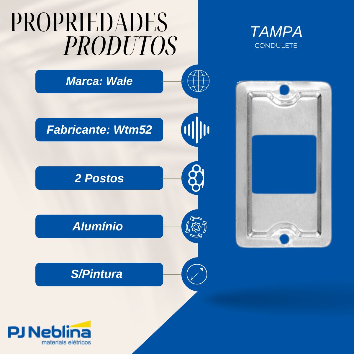 Tampa Condulete 2 Postos Juntos Alumínio 1/2-3/4 S/Pintura S/Vedação - Wale