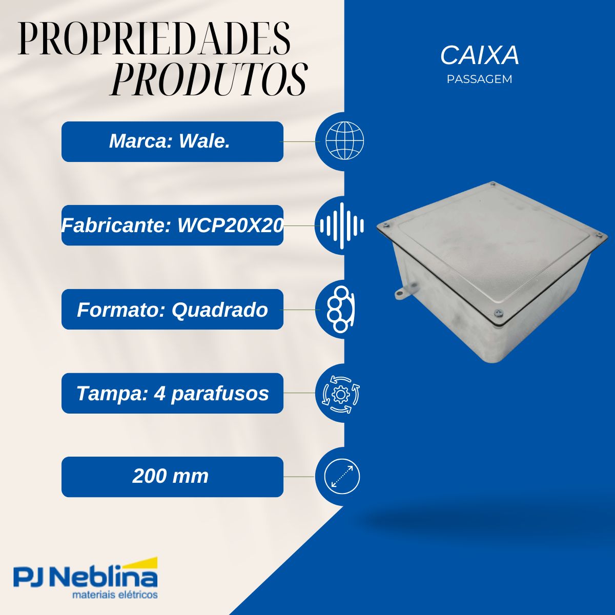 Caixa Passagem Aluminio 200X200X100Mm Tampa Revers - Wale