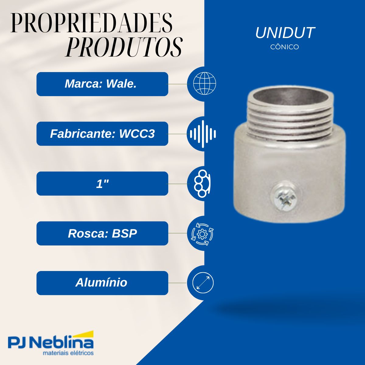 Unidut Cônico P/Eletroduto 1Pol Bsp - Wale