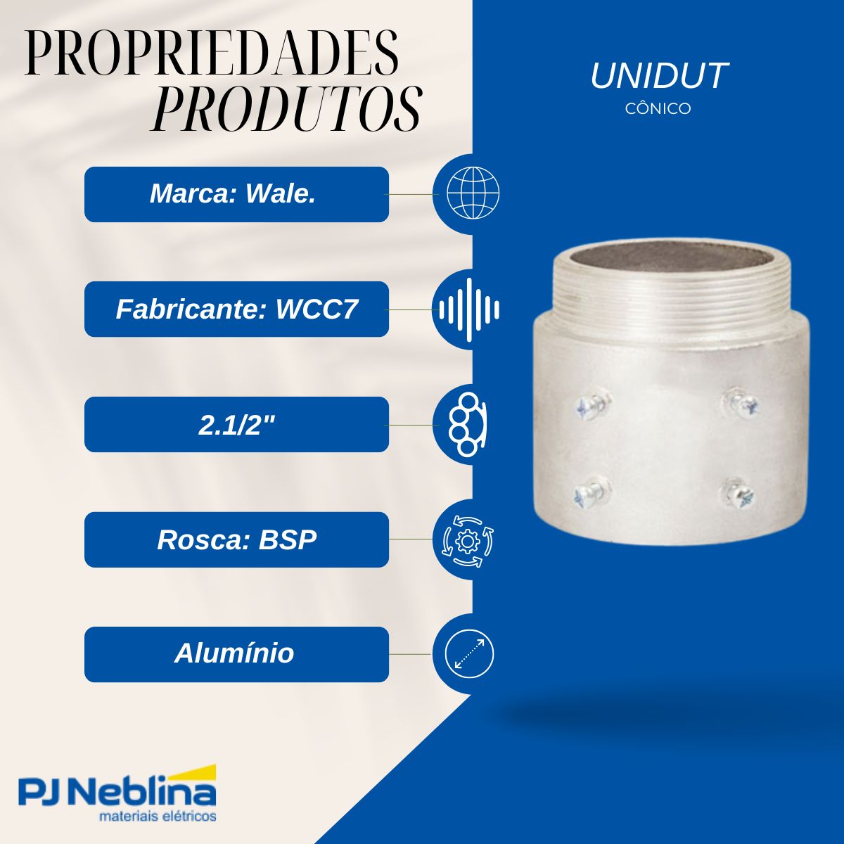 Unidut Conico P/Eletroduto 2.1/2 Bsp - Wale
