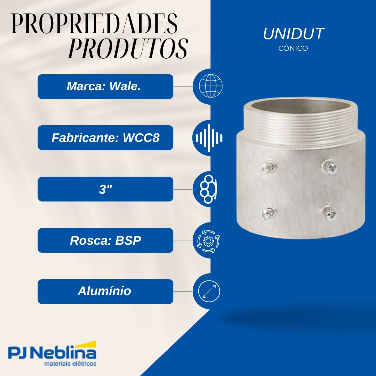 Unidut Conico P/Eletroduto 3Pol Bsp - Wale