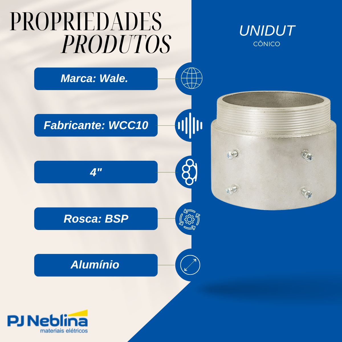 Unidut Cônico P/Eletroduto 4Pol - Wale