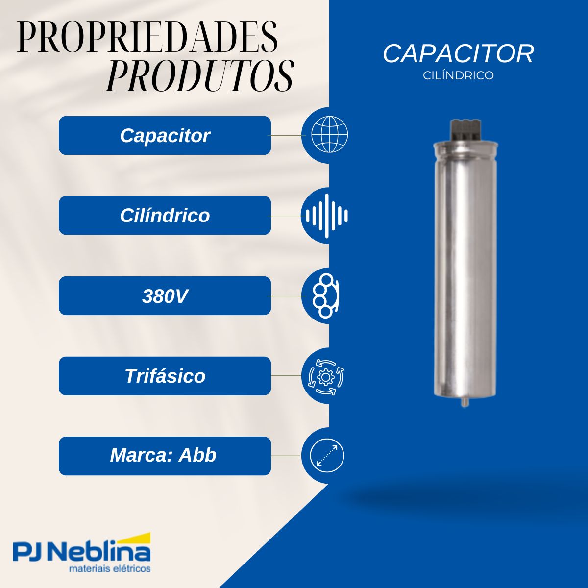 Capacitor Cilindrico a Seco 7,5kvar 380v Trifasico 60hz