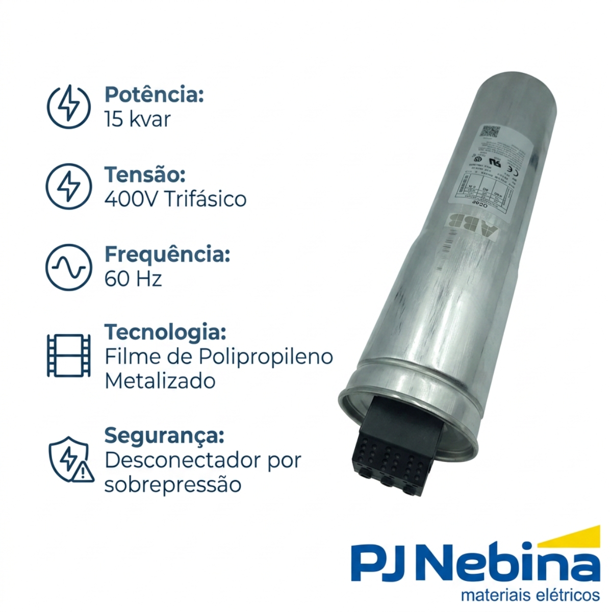 Capacitor Cilíndrico A Seco 15Kvar 400V Trifásico 60Hz - ABB