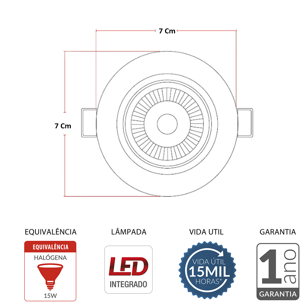 Luminária Spot Led Embutir Redondo Branco 3W Bivolt Luz Amarela 3000K 250Lm - Avant