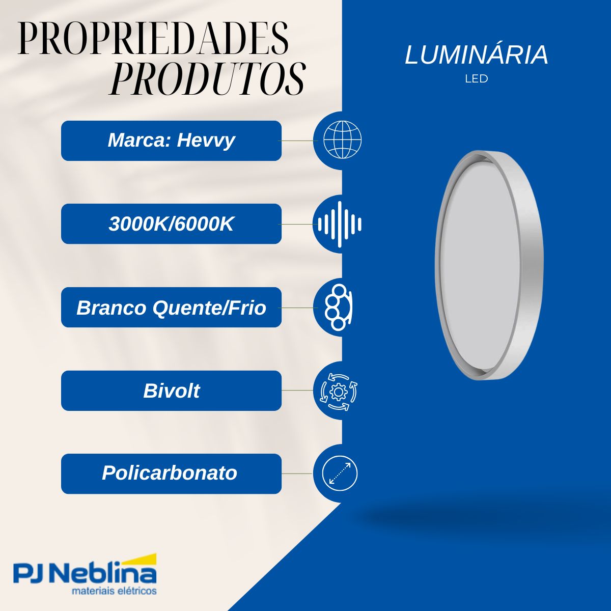 Luminária Plafon Led Sobrepor Montana Branco 24/48W Bivolt 3000K/6000K Branco Quente/Frio 1920Lm - Hevvy