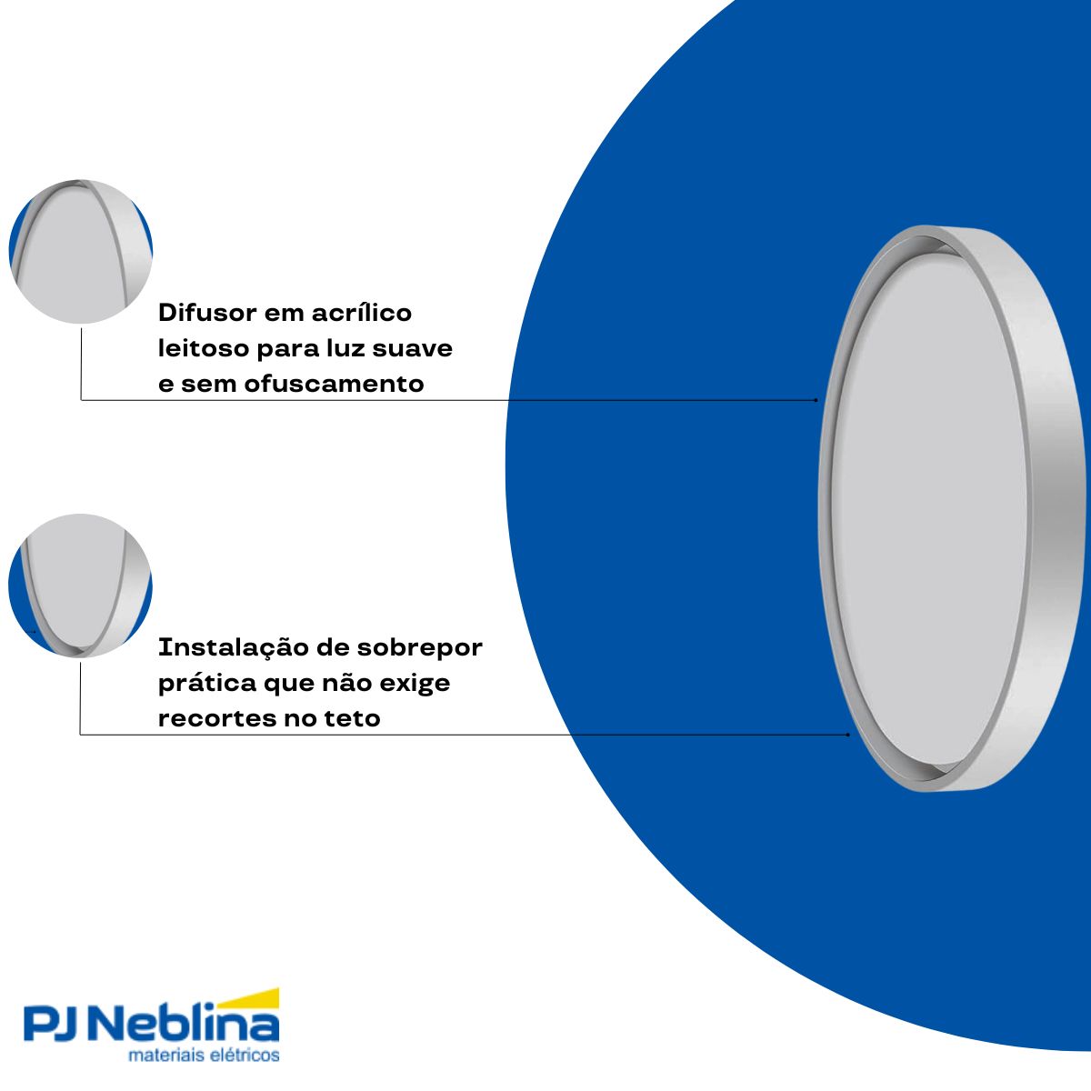 Luminária Plafon Led Sobrepor Montana Branco 24/48W Bivolt 3000K/6000K Branco Quente/Frio 1920Lm - Hevvy