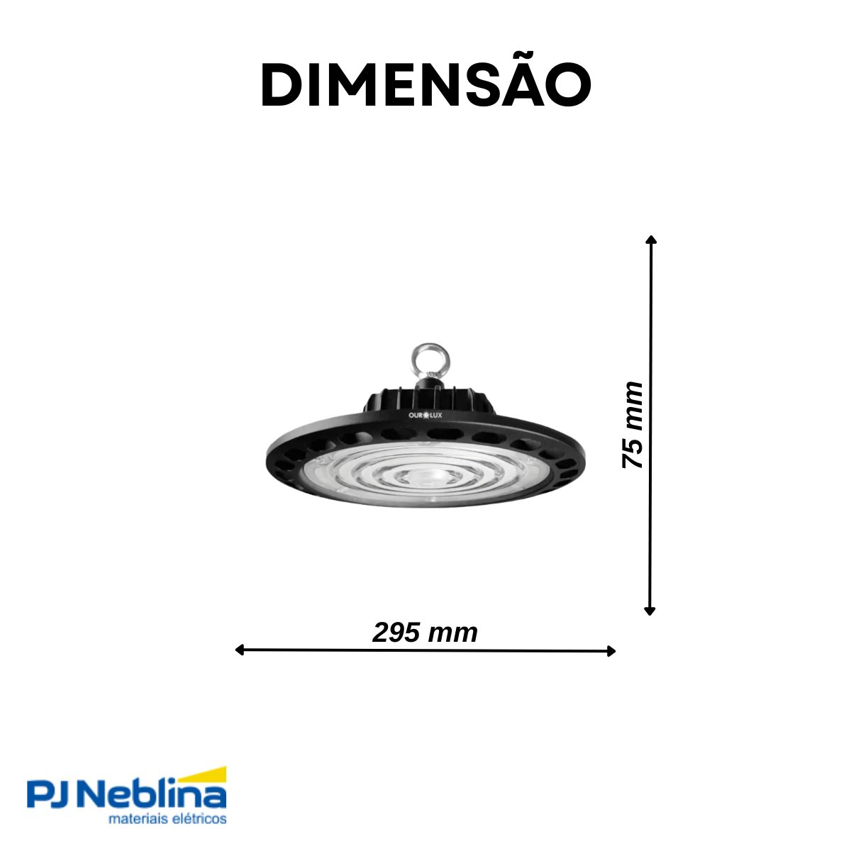 Luminária Industrial Highbay Led Sobrepor Pt 150W Bivolt 6500K Branco Frio 22500Lm Dif Termoplástico - Ourolux
