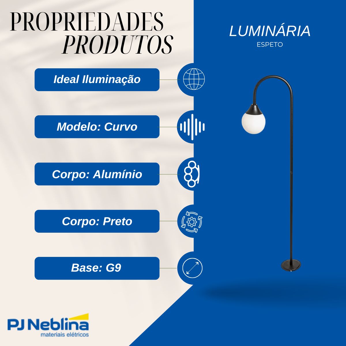 Luminária Espeto Jardim Curvo Preto G9 Bivolt - Ideal Iluminação