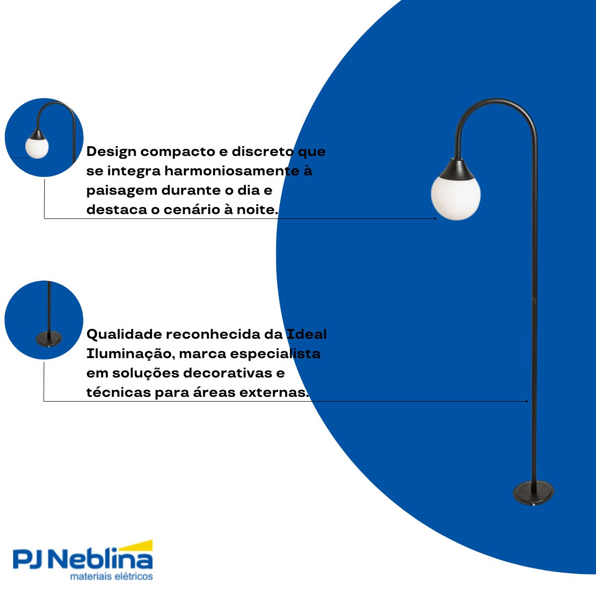 Luminária Espeto Jardim Curvo Preto G9 Bivolt - Ideal Iluminação
