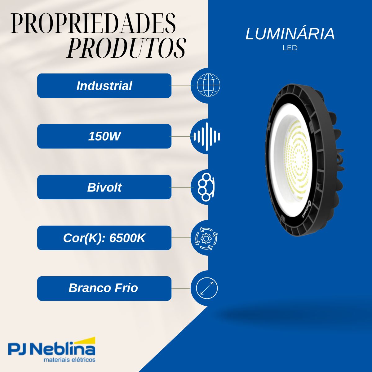 Luminária Industrial Highbay Led Sobrepor Preto 150W Bivolt 6500K Branco Frio 19500Lm Difusor Vidro 105G C/Protetor Surto 4Kv - Ledvance