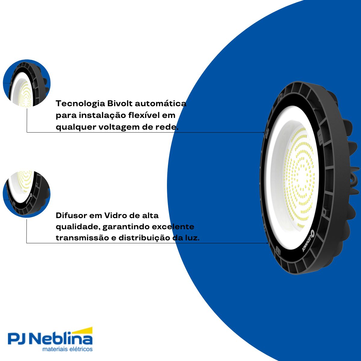 Luminária Industrial Highbay Led Sobrepor Preto 150W Bivolt 6500K Branco Frio 19500Lm Difusor Vidro 105G C/Protetor Surto 4Kv - Ledvance