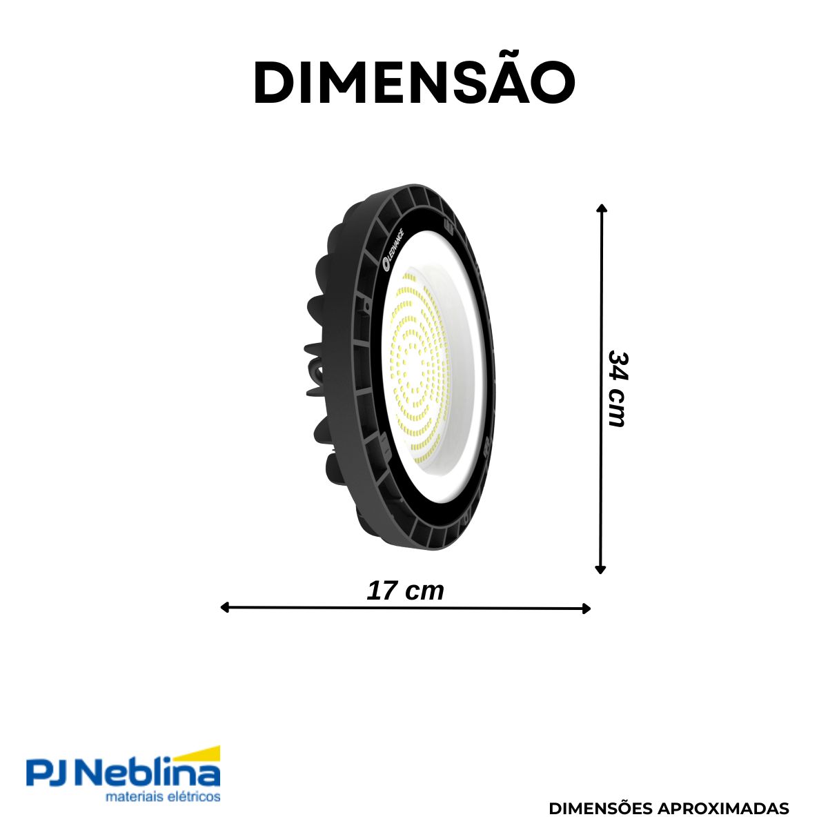 Luminária Industrial Highbay Led Sobrepor Preto 150W Bivolt 6500K Branco Frio 19500Lm Difusor Vidro 105G C/Protetor Surto 4Kv - Ledvance