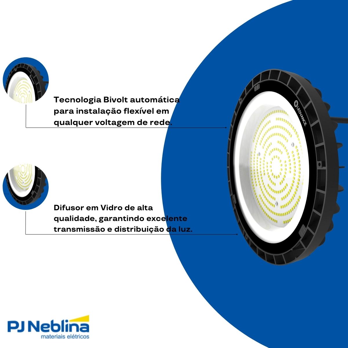Luminária Industrial Highbay Led Sobrepor Preto 200W Bivolt 6500K Branco Frio 26000Lm Difusor Vidro 105G C/Protetor Surto 4Kv - Ledvance